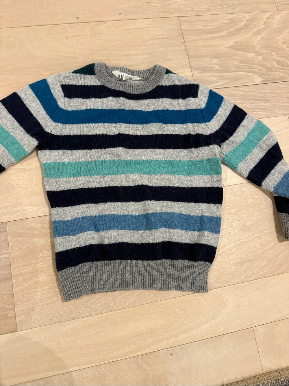 H&M Men's Striped Crewneck Sweater in Gray, Navy & Teal Blue